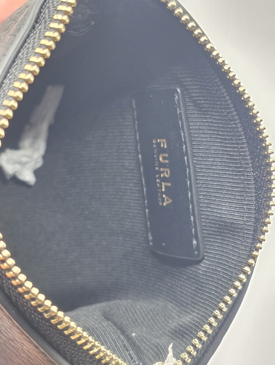 Furla Black Pebbled Leather Mini Zip Pouch with Gold Hardware - Picture 7 of 7